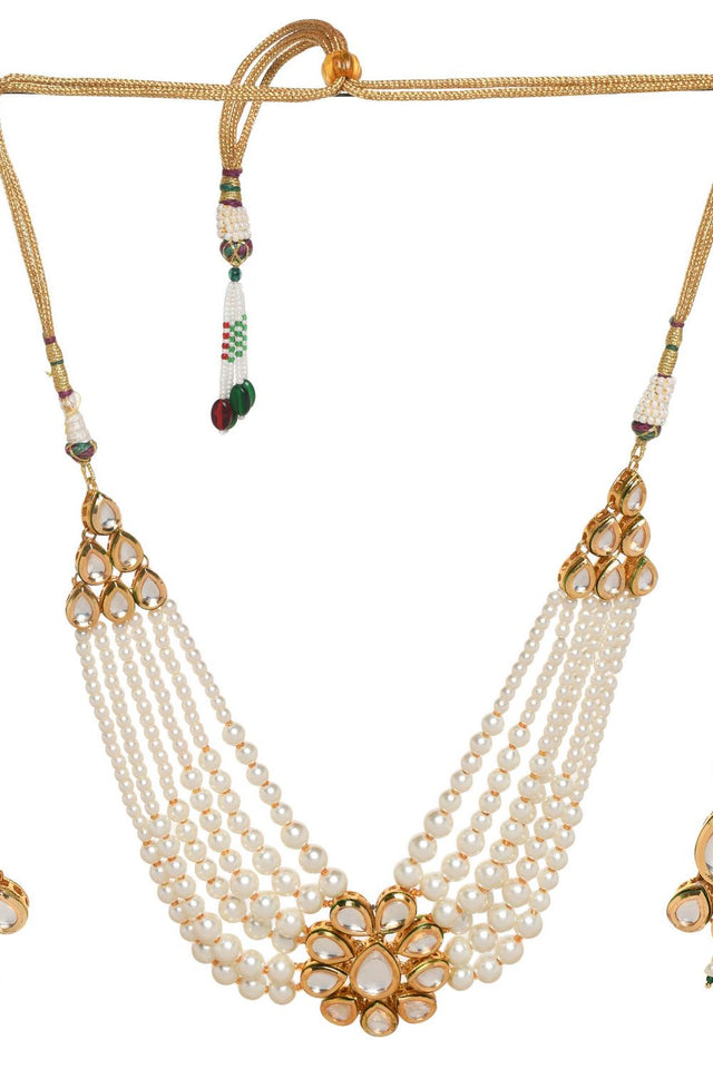 White Kundan & Beads Alloy Necklace Set