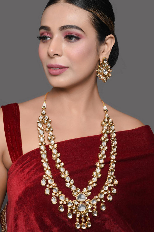 Golden Kundan & Beads Alloy Necklace Set