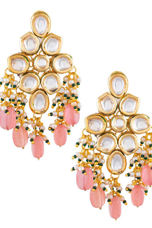 Peach Kundan & Beads Alloy Earrings