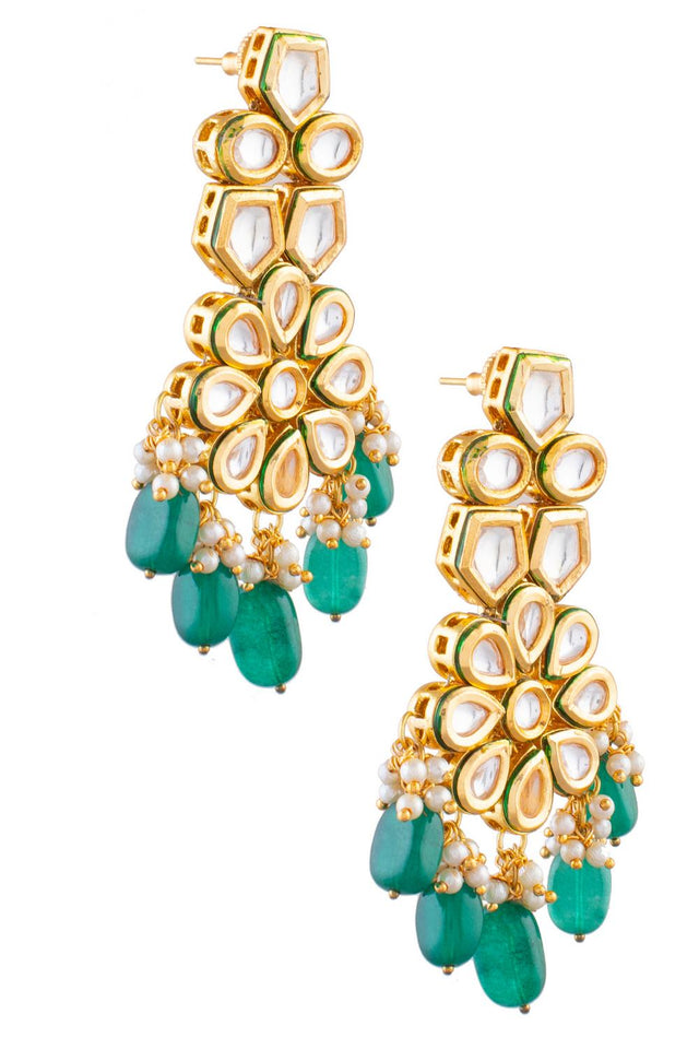 Golden Kundan & Beads Alloy Earrings