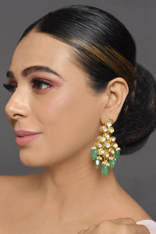 Golden Kundan & Beads Alloy Earrings