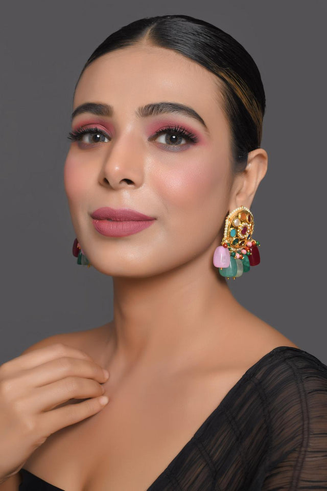 Multi Color Kundan & Beads Alloy Earrings