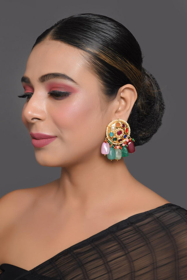 Multi Color Kundan & Beads Alloy Earrings