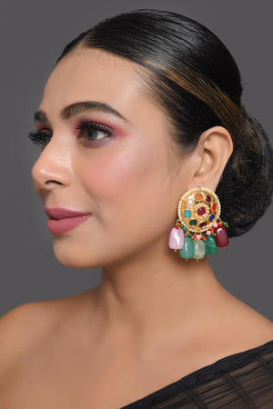 Multi Color Kundan & Beads Alloy Earrings