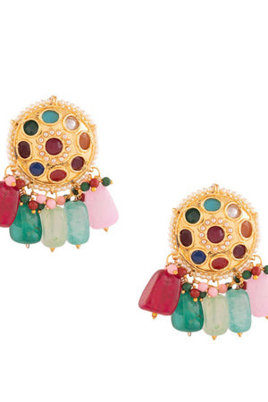 Multi Color Kundan & Beads Alloy Earrings