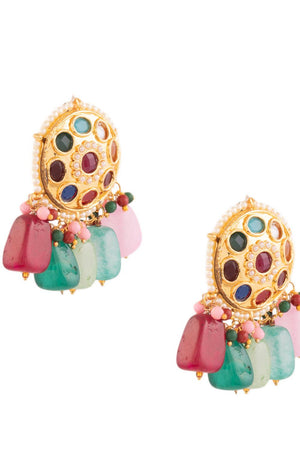 Multi Color Kundan & Beads Alloy Earrings