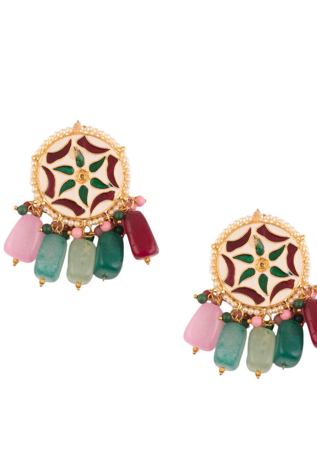 Multi Color Kundan & Beads Alloy Earrings
