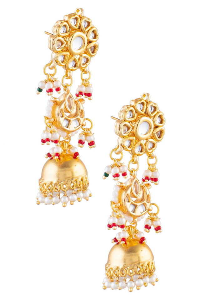 Golden Kundan & Beads Alloy Earrings