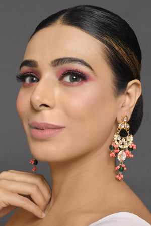 Golden Kundan & Beads Alloy Earrings