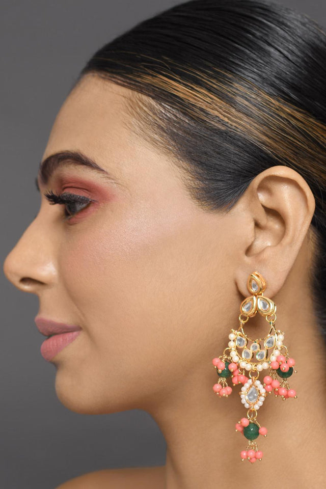 Golden Kundan & Beads Alloy Earrings