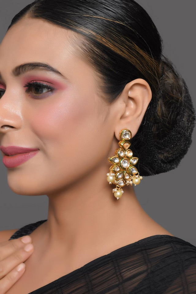 Pink Kundan & Beads Alloy Earrings