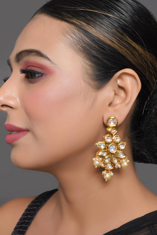 Pink Kundan & Beads Alloy Earrings