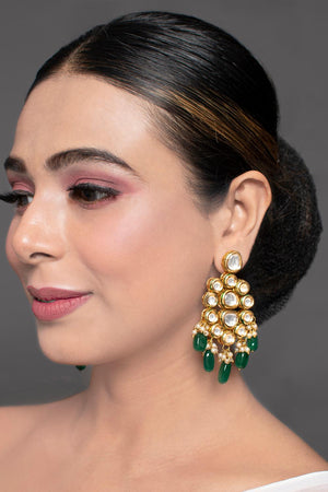 Golden Kundan & Beads Alloy Earrings