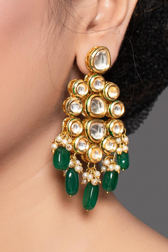 Golden Kundan & Beads Alloy Earrings
