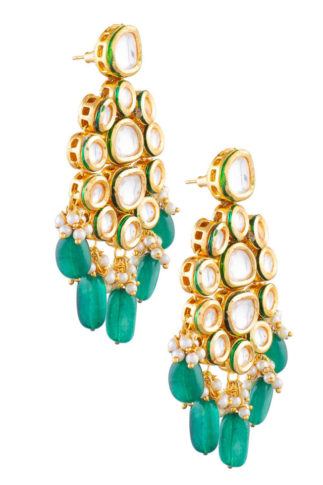 Golden Kundan & Beads Alloy Earrings