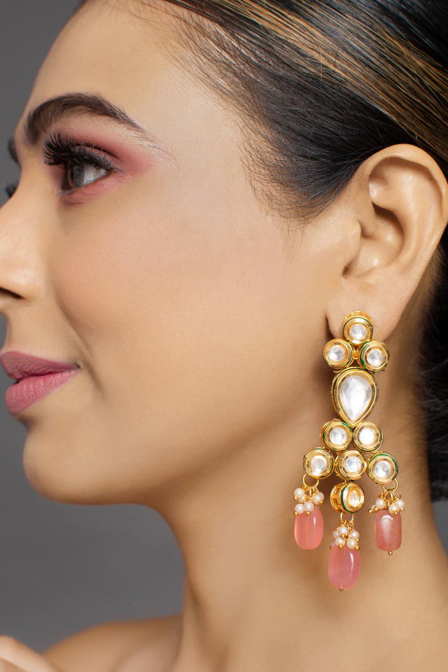 Golden Kundan & Beads Alloy Earrings