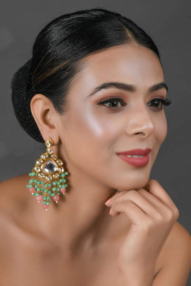 Golden Kundan & Beads Alloy Earrings