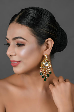 Golden Kundan & Beads Alloy Earrings