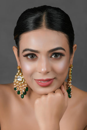 Golden Kundan & Beads Alloy Earrings