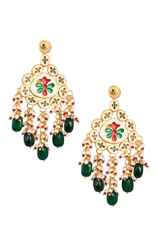 Golden Kundan & Beads Alloy Earrings