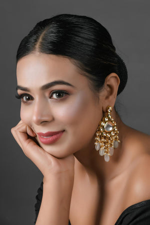 Golden Kundan & Beads Alloy Earrings