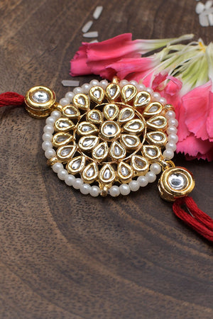 Yellow Gold Tone Floral Kundan Rakhi