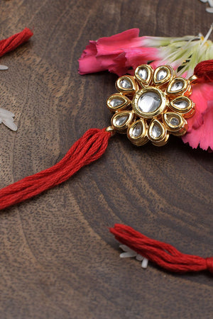 Red Gold Tone Kundan Rakhi