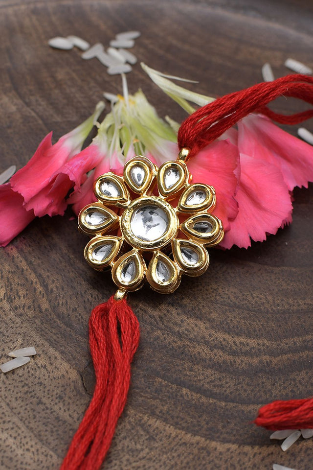 Red Gold Tone Kundan Rakhi