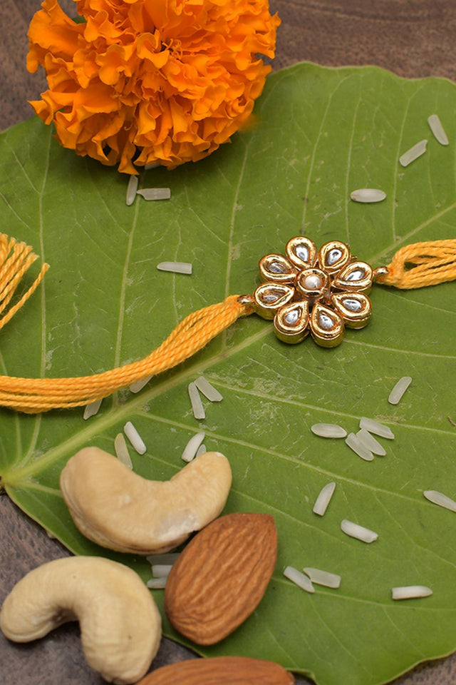 Gold Tone Kundan Pearl Rakhi