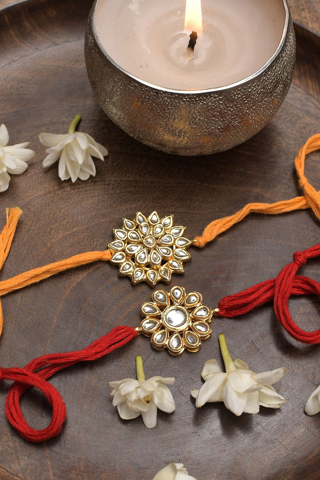 Kundan Floral Rakhi -Set Of 2