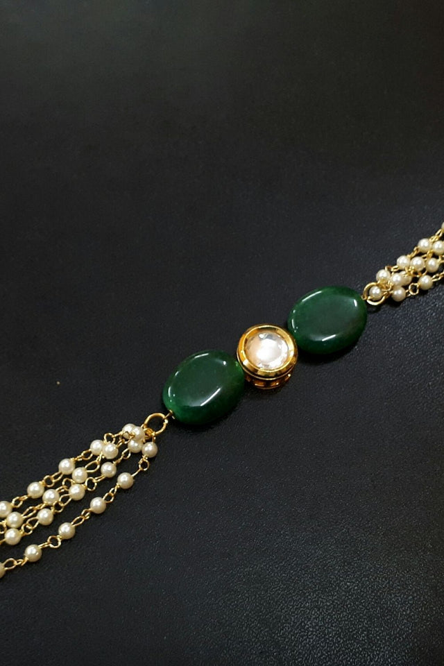 Emerald Gold Tone Kundan Inspired Pearl Bracelet