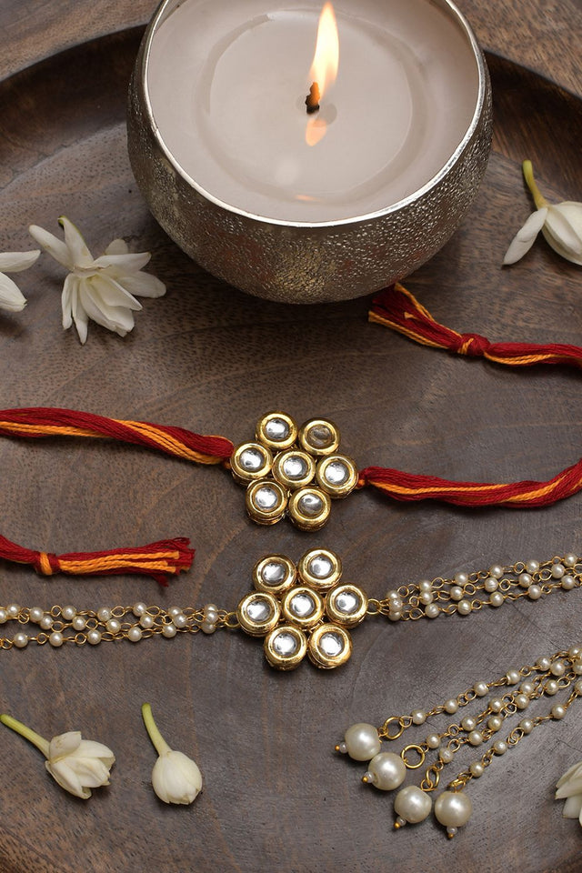 Handmade Kundan Rakhi & Lumba Set- Set Of 2