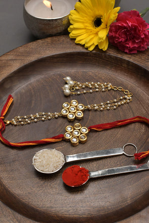 Handmade Kundan Rakhi & Lumba Set- Set Of 2