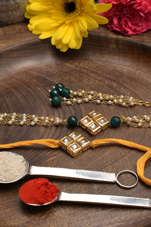 Handmade Kundan Rakhi & Lumba Set- Set Of 2