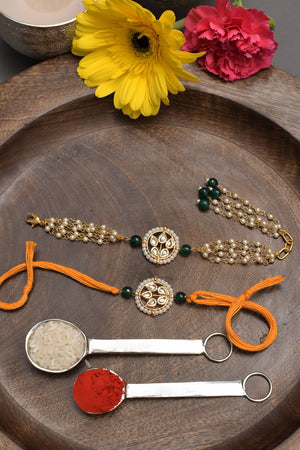 Handmade Kundan Rakhi & Lumba Set- Set Of 2