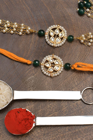 Handmade Kundan Rakhi & Lumba Set- Set Of 2