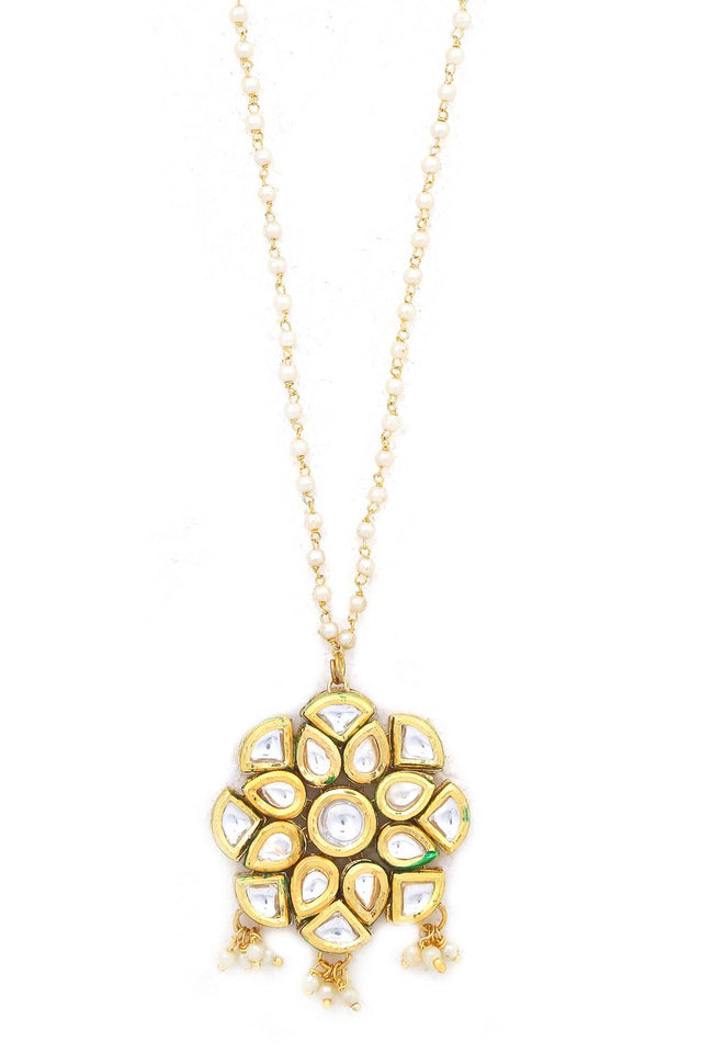 Golden White Gold Tone Kundan Alloy Necklace