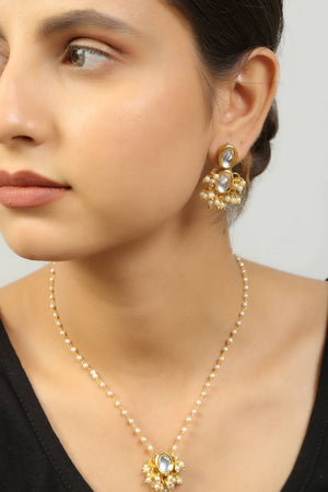 Golden Kundan Alloy Drop Necklace & Earrings Set