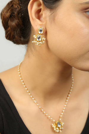 Golden Kundan Alloy Drop Necklace & Earrings Set