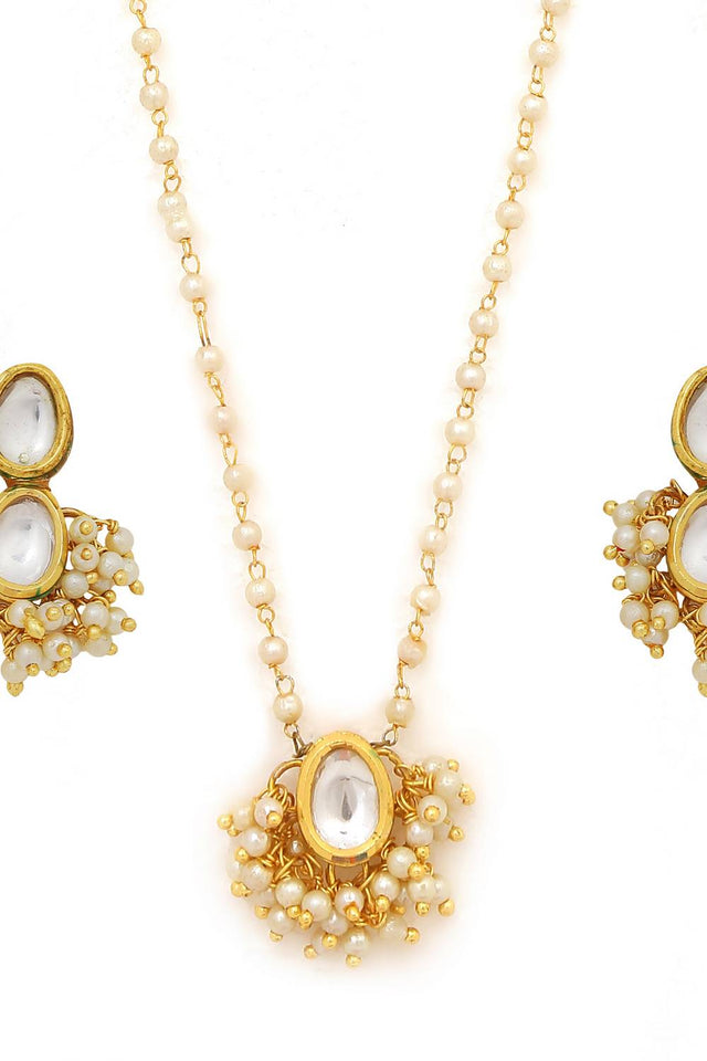 Golden Kundan Alloy Drop Necklace & Earrings Set