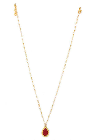 Golden Ruby Tear Drop Kundan Pearl Alloy Necklace
