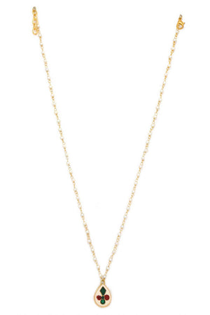 Golden Ruby Tear Drop Kundan Pearl Alloy Necklace