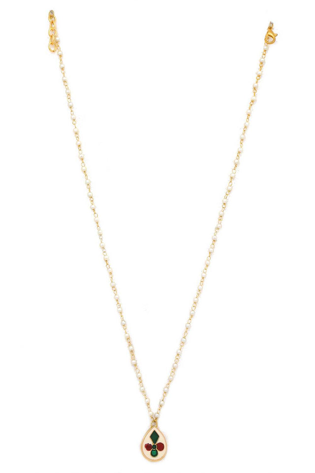 Golden Ruby Tear Drop Kundan Pearl Alloy Necklace