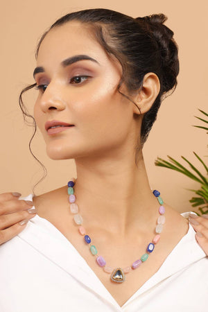 White Multicolored Kundan Brass Polki Necklace