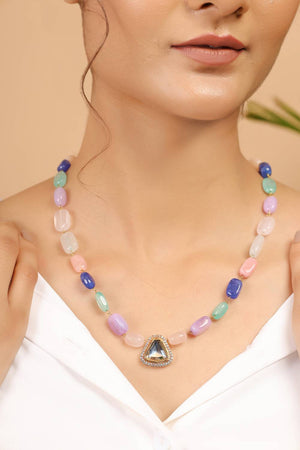 White Multicolored Kundan Brass Polki Necklace