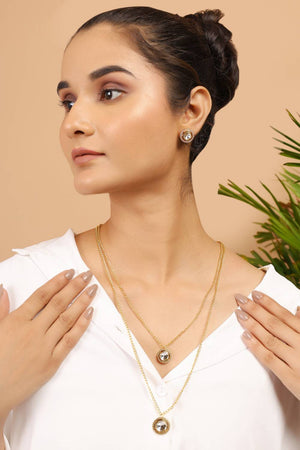 Golden Layered Kundan Brass Polki Necklace Set