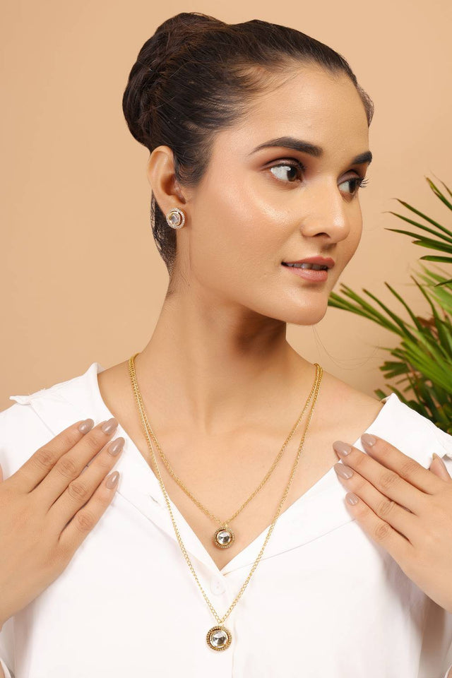 Golden Layered Kundan Brass Polki Necklace Set