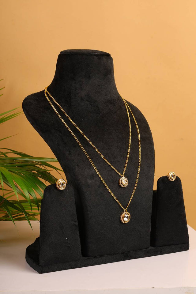 Golden Layered Kundan Brass Polki Necklace Set