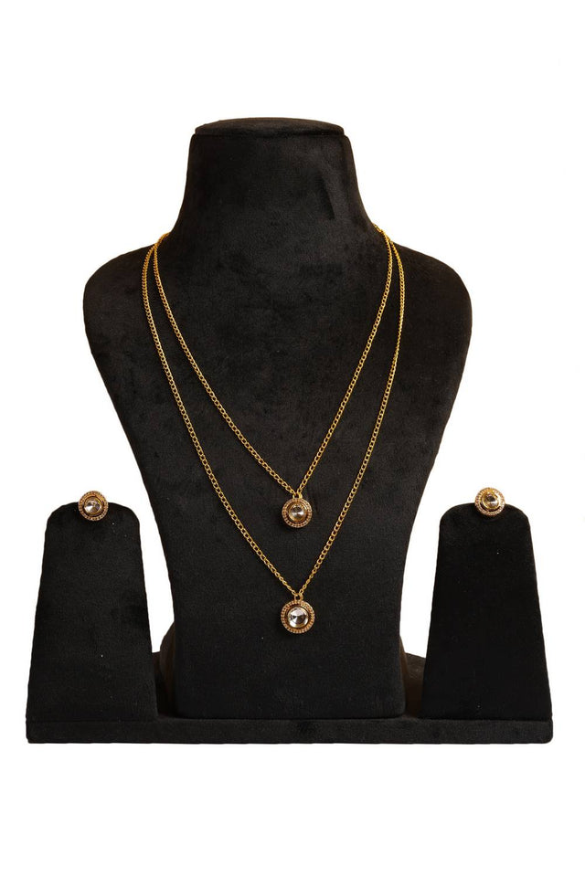 Golden Layered Kundan Brass Polki Necklace Set