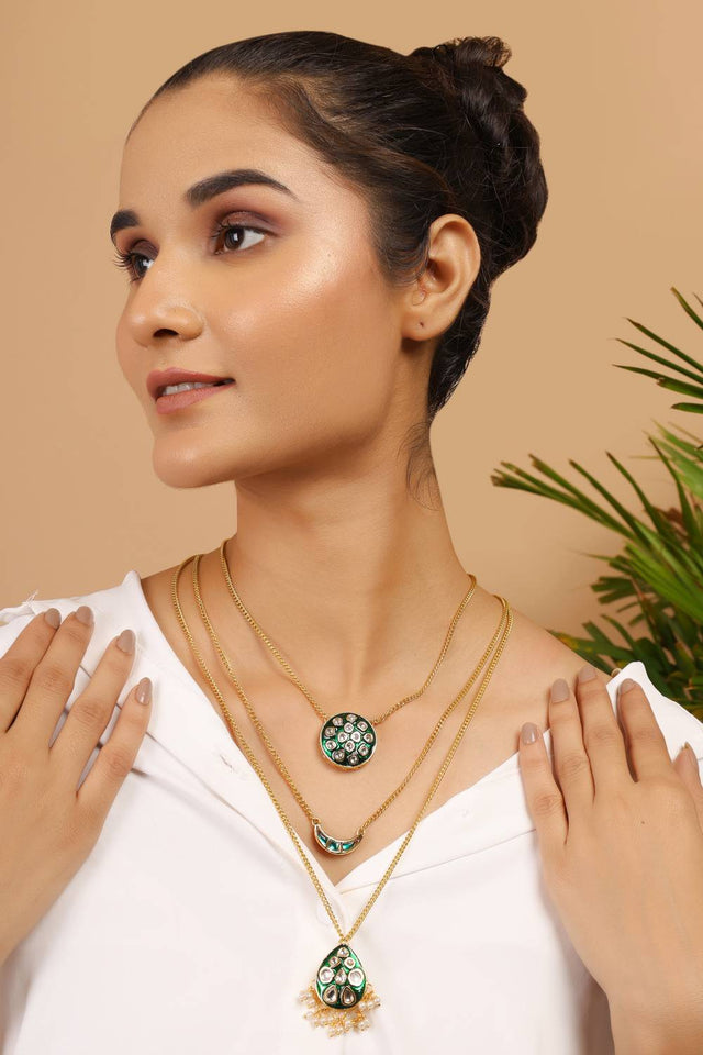 Green Multi Layered Green Alloy Necklace